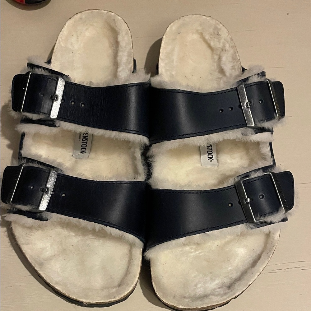 Birkenstock Dark Blue Shearling Lined Sandals